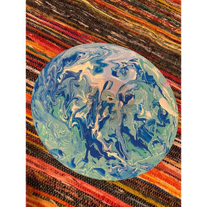 Handmade Blue paint poured unique painted vinyl record